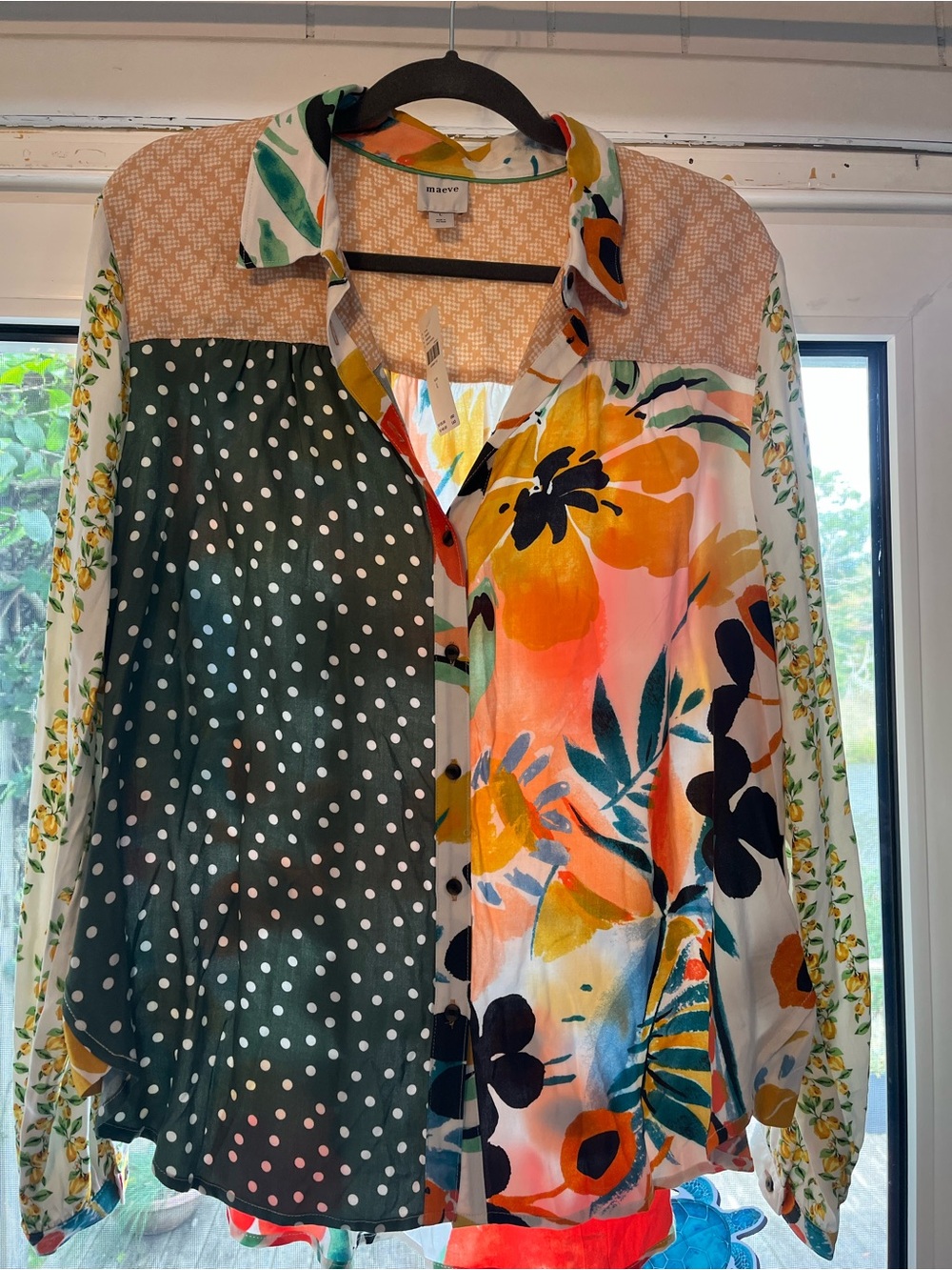 Maeve Floral & Polka Dot Mixed-Print Button-Up Shirt in Multi